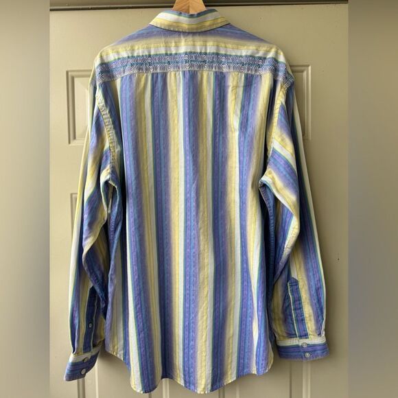 Robert Graham Shirt Mens Stripe Flip Cuff Button Up Floral Embroidered Sz XL - Picture 4 of 15